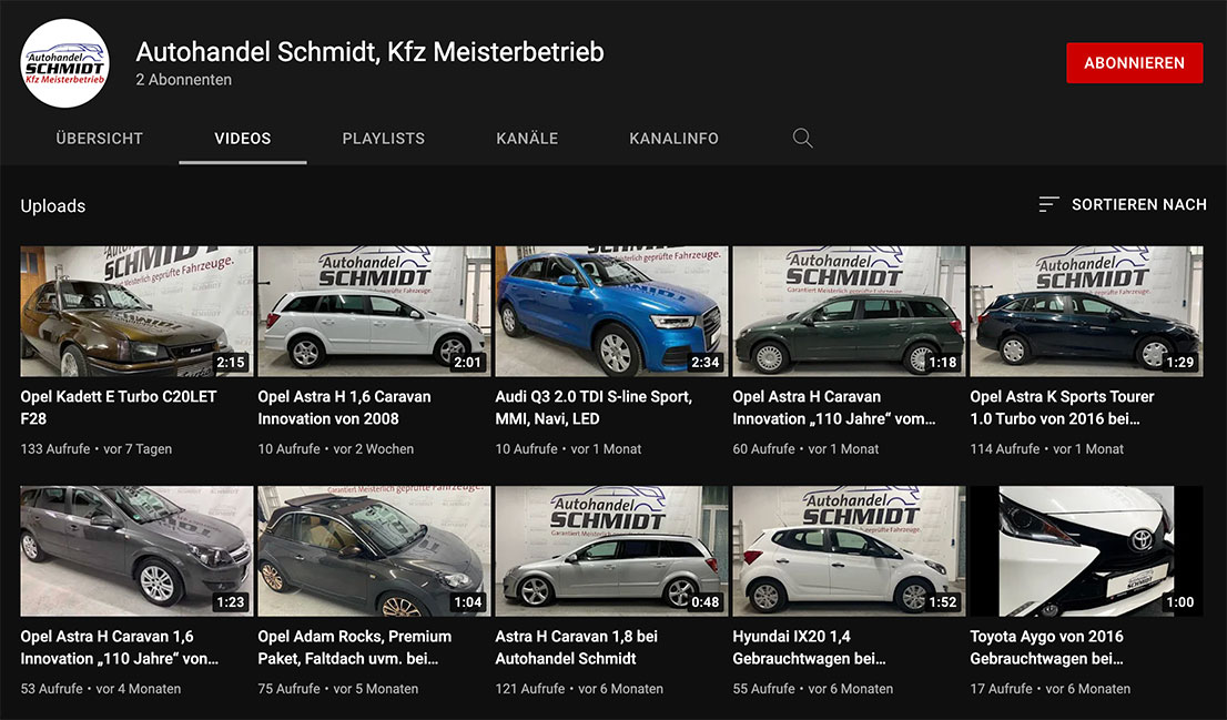 YouTube Kanal Autohandel Schmidt